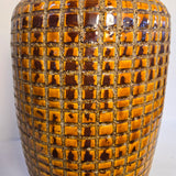 Pair of Vintage 1970s Large Glazed Textured Orange & Brown Ceramic Table Lamps