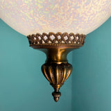Vintage Handblown Opalescent Iridescent Pendant Light with Brass Plug-In Swag Hardware