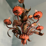 Vintage 1960s Italian Tole 5-Light Painted Floral Chandelier MCM Pendant