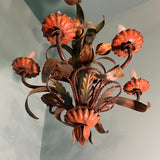 Vintage 1960s Italian Tole 5-Light Painted Floral Chandelier MCM Pendant