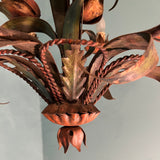 Vintage 1960s Italian Tole 5-Light Painted Floral Chandelier MCM Pendant