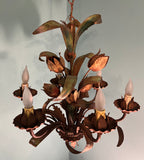 Vintage 1960s Italian Tole 5-Light Painted Floral Chandelier MCM Pendant