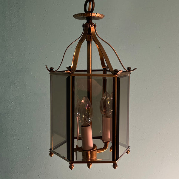 Vintage 1950s 1960s Brass Hanging Lantern Pendant with Smoked