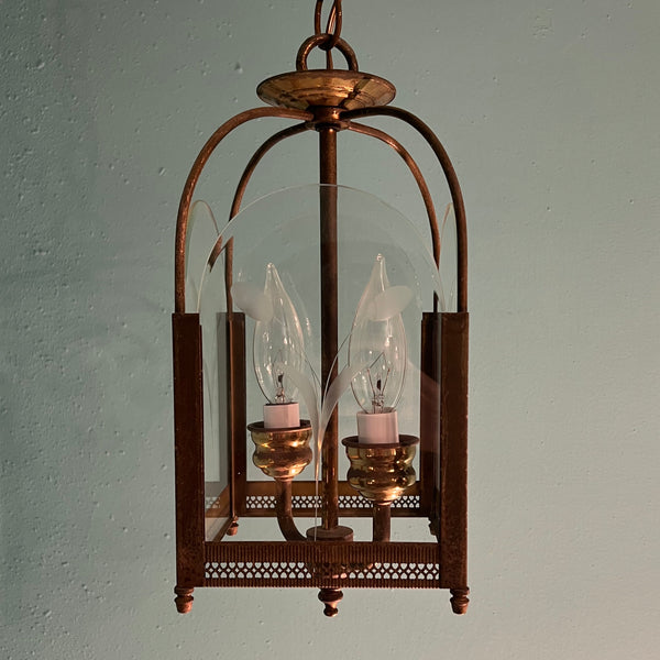 Vintage 2-Light Brass Lantern Pendant