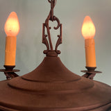 Vintage 1920s Hand Made Iron 4-light Pendant in Antique Bronze Pendant- Art Deco Spanish Antique Lighting