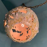 Vintage Handblown Blue & Green Ceramic Textured Pendant Light with Brass Plug-In Swag Hardware