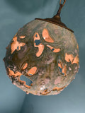 Vintage Handblown Blue & Green Ceramic Textured Pendant Light with Brass Plug-In Swag Hardware