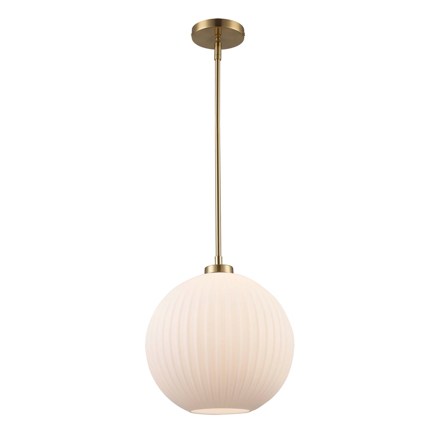 Skyline 12 Large Ribbed Glass Globe 1-Light Pendant Fixture in Modern Brass or Satin Black