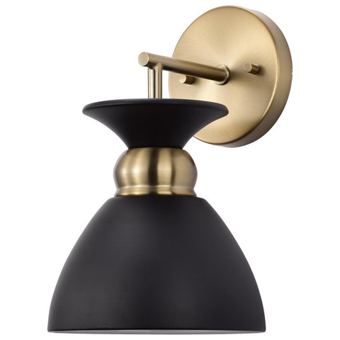 Perkins Dome Shade Retro Wall Sconce - Matte Black and Burnished Brass - 