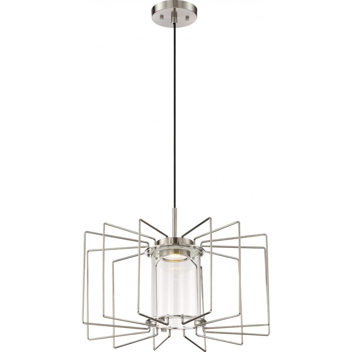 Wired LED Modern Cage Pendant by Nuvo Lighting - Brushed Nickel with Clear Glass
