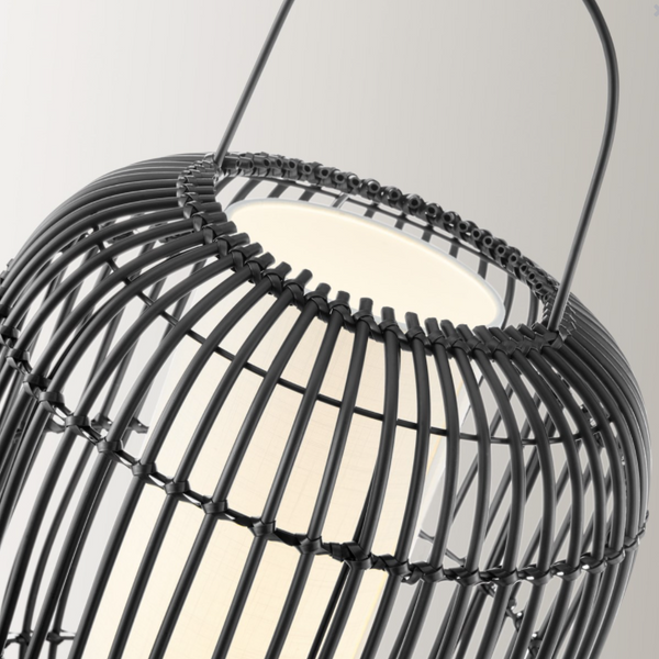 Clement Rattan Outdoor Lantern in Black - Rechargeable LED Table
