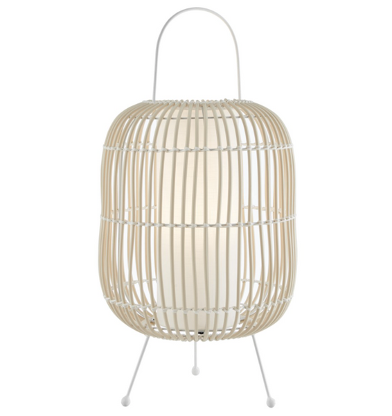 Clement Rattan Outdoor Lantern in Ivory - Rechargeable LED