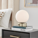 Reon Brushed Brass Modern Globe Table Lamp - White Frosted Globe Accent Lamp