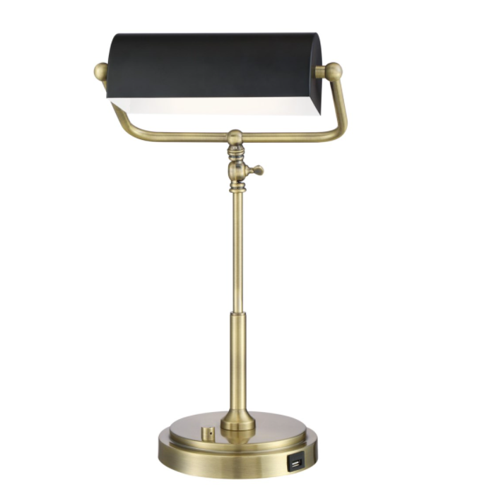 Caileb LED Modern Banker Lamp in Aged Brass or Satin Nickel