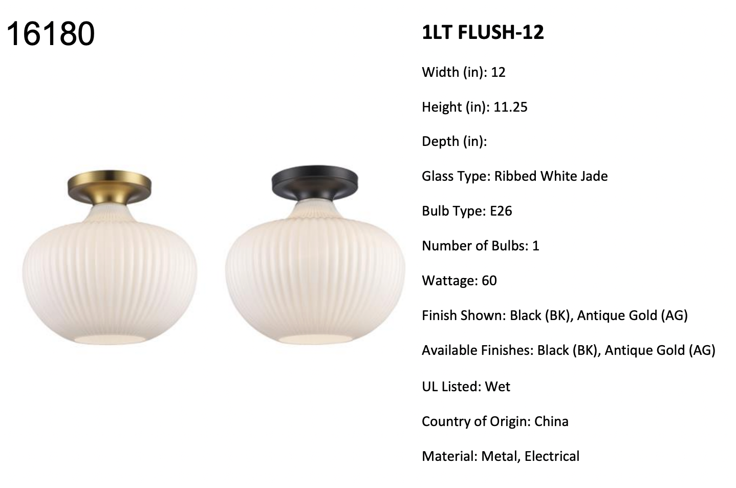 Aristo Ribbed Glass Oval Flush-mount Modern Ceiling Light in Brass or Black