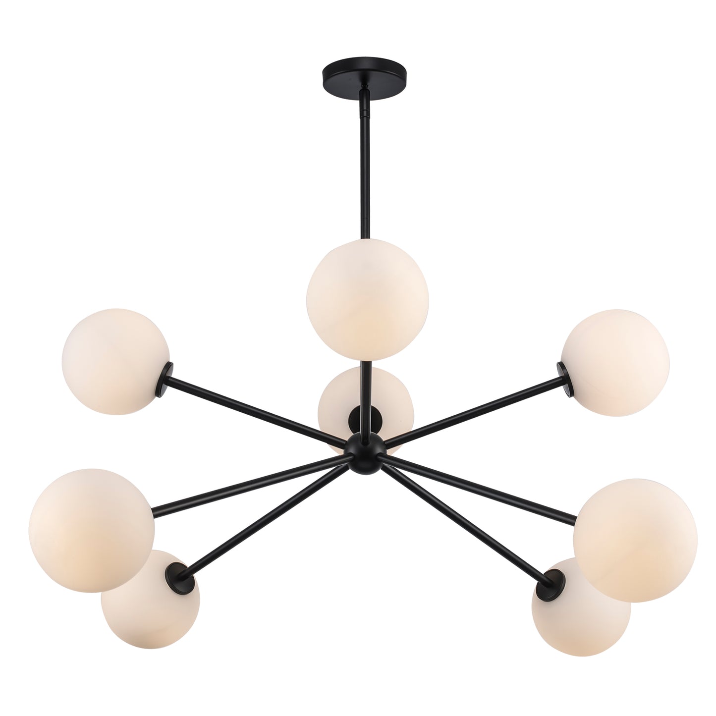 Haskell 8-Light Globe Sputnik Chandelier in Matte Black or Brushed Brass - Practical Props