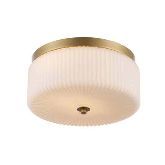 Quartz Quarters Ribbed Glass Flush Mount Ceiling Light in Brass or Black
