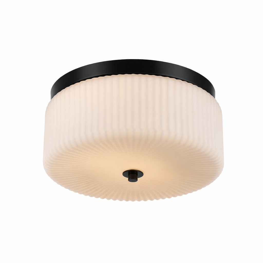 Quartz Quarters Ribbed Glass Flush Mount Ceiling Light in Brass or Black