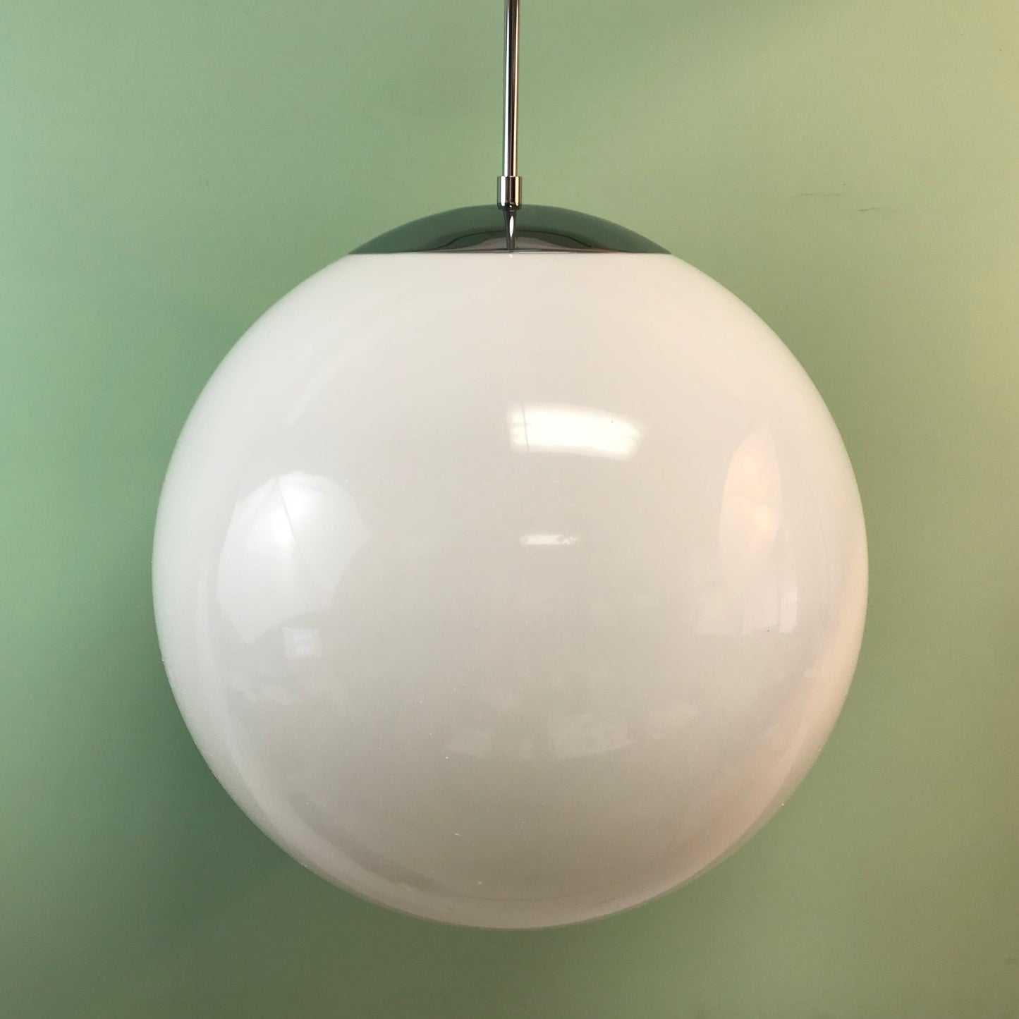 20" White Acrylic Globe Pendant Light by Practical PropsCustom 20" White Acrylic MCM Globe Pendant Light by Practical Props