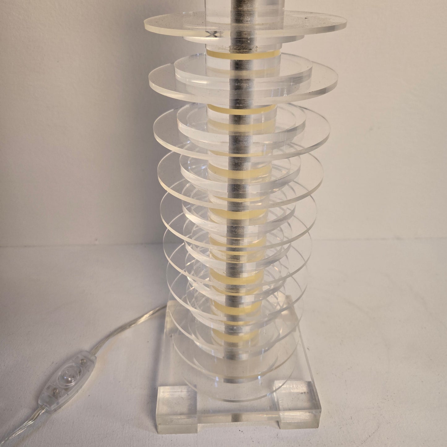Paid of Vintage Stacked Clear Lucite Acrylic Modern Table Lamps
