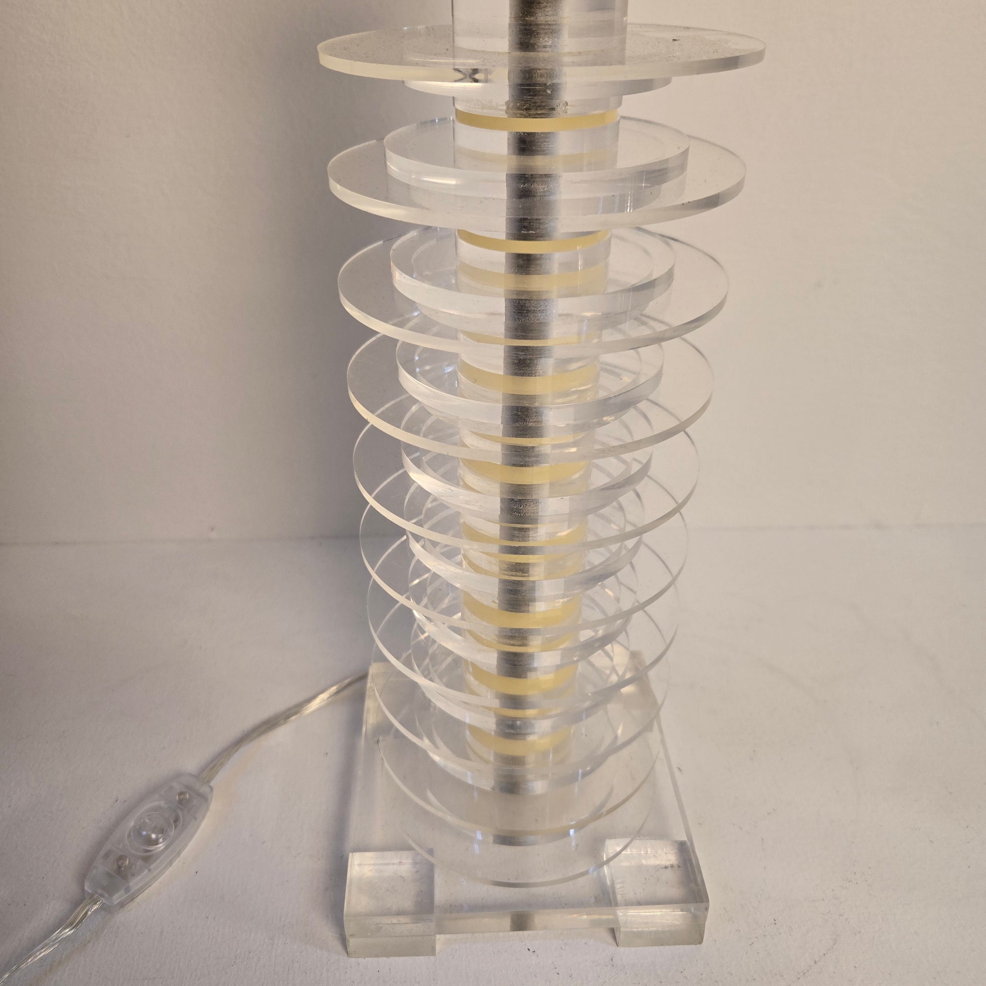 Paid of Vintage Stacked Clear Lucite Acrylic Modern Table Lamps