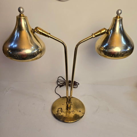 Vintage Mid Century Desk Lamp in Polished Brass with Pinhole Shades