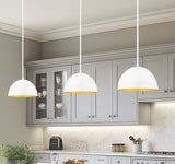 Vega 12" Modern Dome Pendant Light in Matte Black or White with Gold Lining - Midcentury Lighting by Practical Props