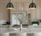 Vega 8" Modern Dome Pendant Light in Matte Black or White with Gold Lining - Midcentury Lighting by Practical Props