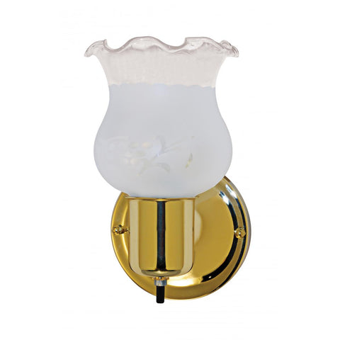 Traditional "Grape" 1-Light Polished Brass Wall Sconce with Frosted Glass Chimney Shade 