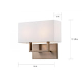 Tribeca Rectangular 2-Light Modern Wall Sconce with Linen Shade