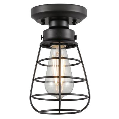 Vintage Industrial Steampunk Black Metal Cage Light - Exterior Wall Sconce or Flush Mount