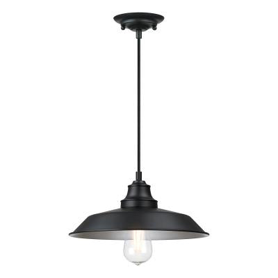 Iron Hill Farmhouse Industrial China Hat Metal Shade Pendant Light in Black 