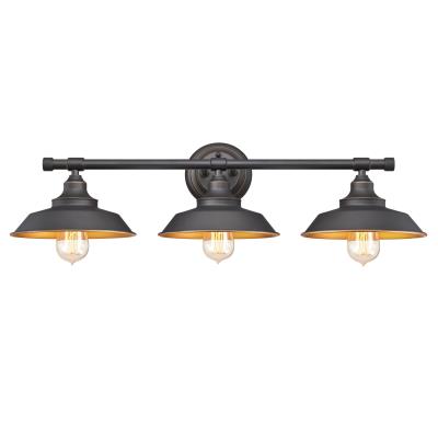 Iron Hill 3-Light Farmhouse Industrial China Hat Bronze + Gold Wall Sconce - Practical Props