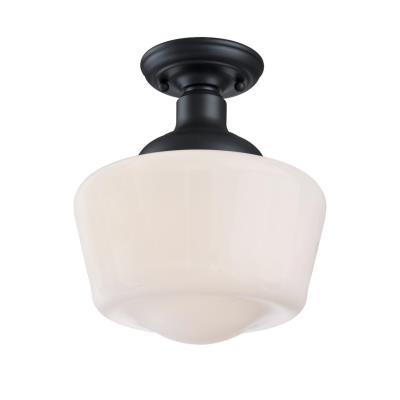 Scholar Semi-Flush Mount White Schoolhouse Glass Ceiling Light Fixture