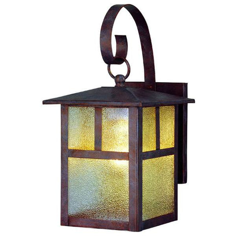 Bronze Patina Rustic Outdoor Craftsman Wall Lantern with Honey Glass