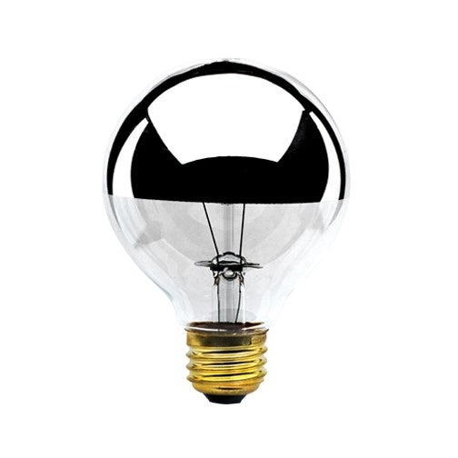 G25 Incandescent 2700k Half-Chrome Mirrored Round Globe Light Bulb
