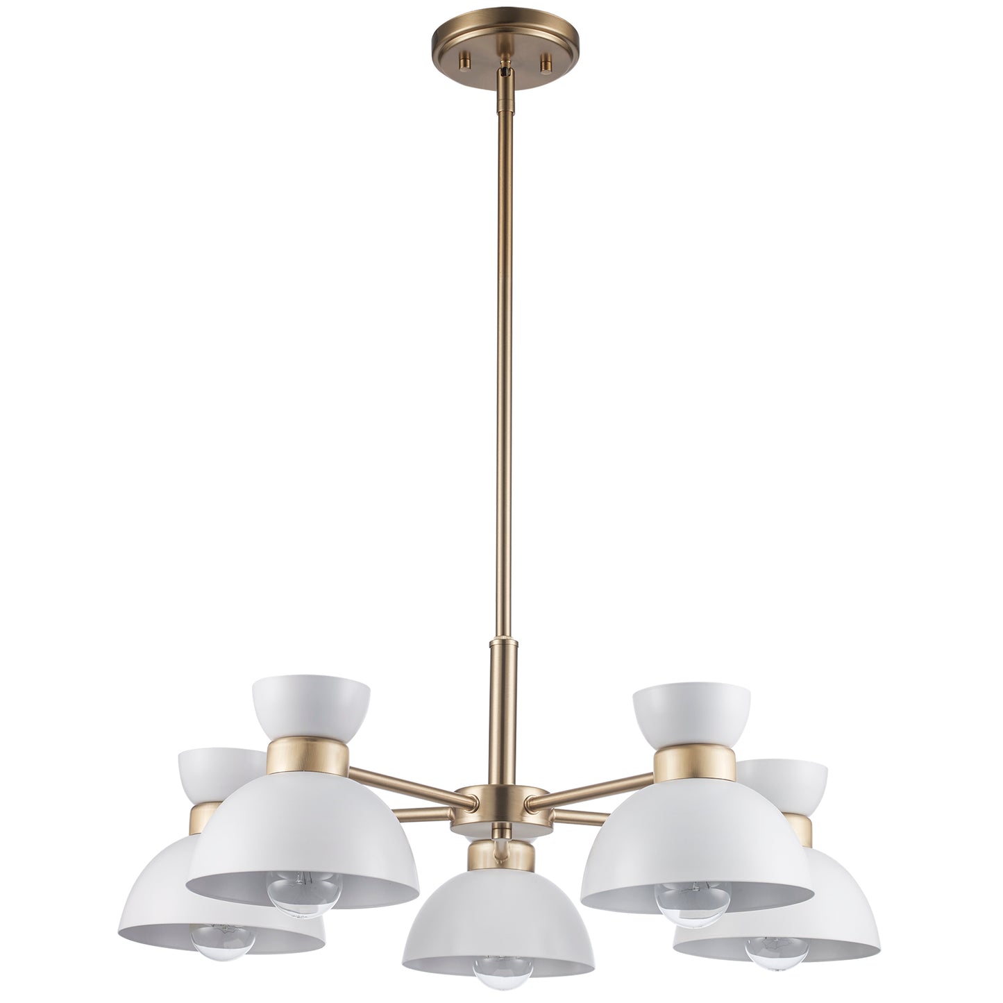 Azaria Retro 5-Light Chandelier - Matte Black, Matte White and Burnished Brass