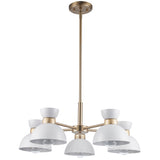 Azaria Retro 5-Light Chandelier - Matte Black, Matte White and Burnished Brass