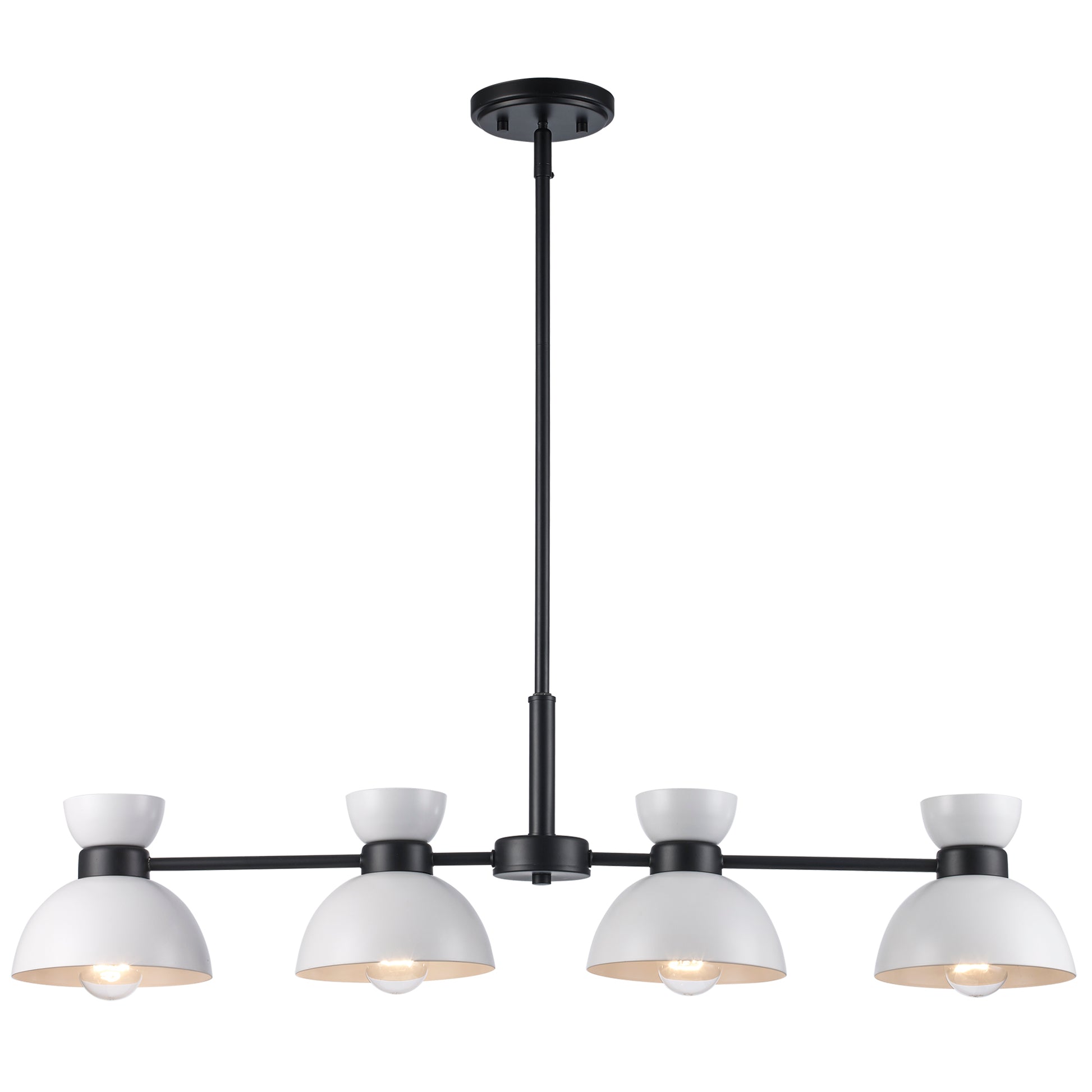 
Azaria Retro 4-Light Linear Chandelier - Matte Black, Matte White and Burnished Brass
