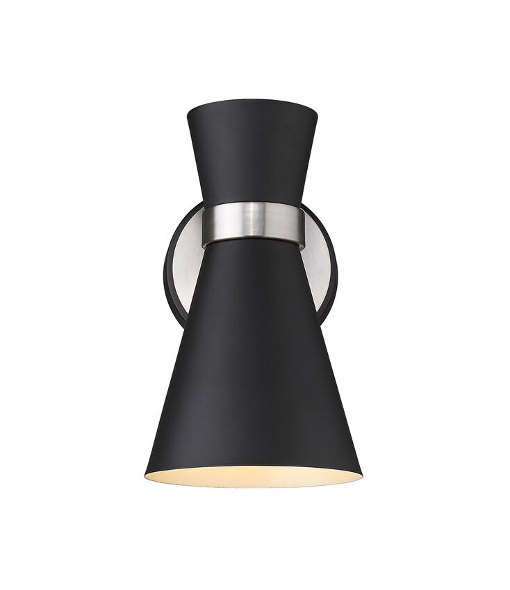 Soriano 1-Light Mid Century Modern Bowtie Cone Wall Sconce Fixture - Matte Black, Brass, and Brushed Nickel