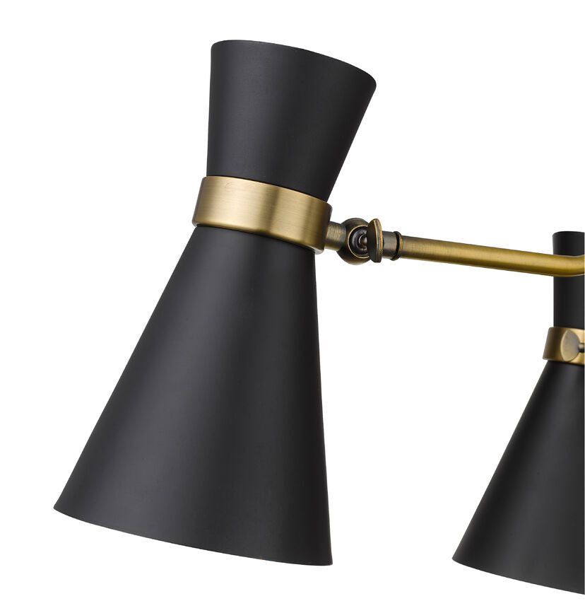 Soriano 3-Light Mid Century Cone Chandelier Pendant in Black + Brass