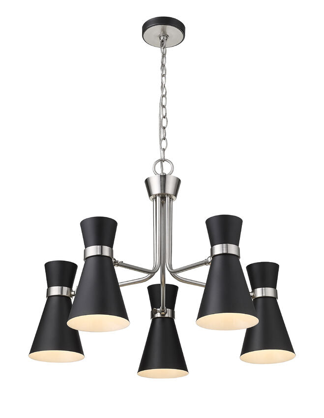Soriano 5-Light Mid Century Cone Chandelier Pendant in Black + Brass