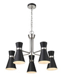 Soriano 5-Light Mid Century Cone Chandelier Pendant in Black + Brass