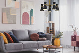Soriano 5-Light Mid Century Cone Chandelier Pendant in Black + Brass