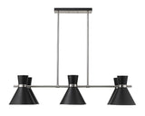 Soriano 6-Light Linear Mid Century Cone Chandelier Pendant in Black + Silver + Brass