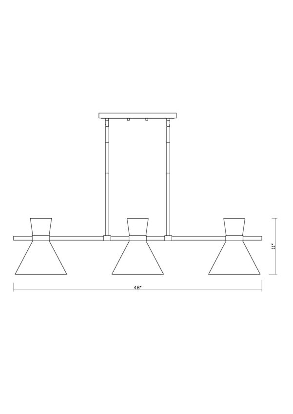 Soriano 6-Light Linear Mid Century Cone Chandelier Pendant in Black + Silver + Brass