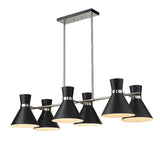 Soriano 6-Light Linear Mid Century Cone Chandelier Pendant in Black + Silver + Brass