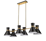 Soriano 6-Light Linear Mid Century Cone Chandelier Pendant in Black + Silver + Brass
