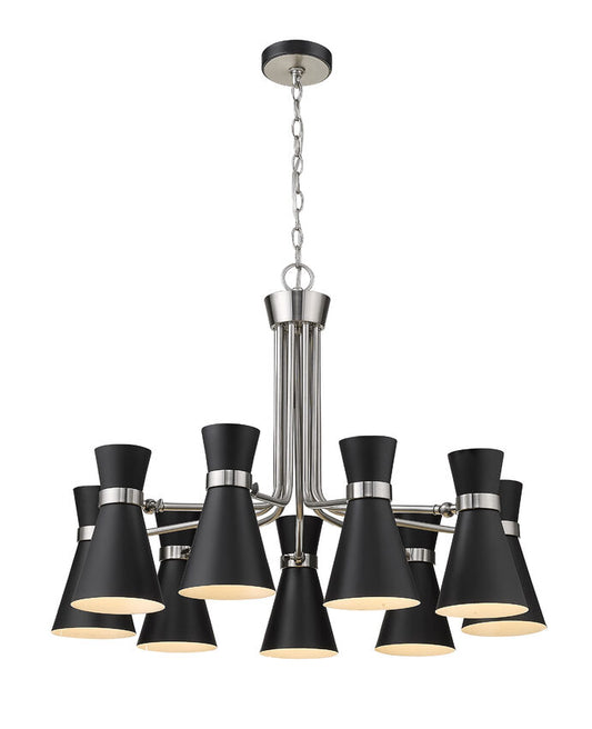 Soriano 9-Light Mid Century Cone Chandelier Pendant in Black + Silver