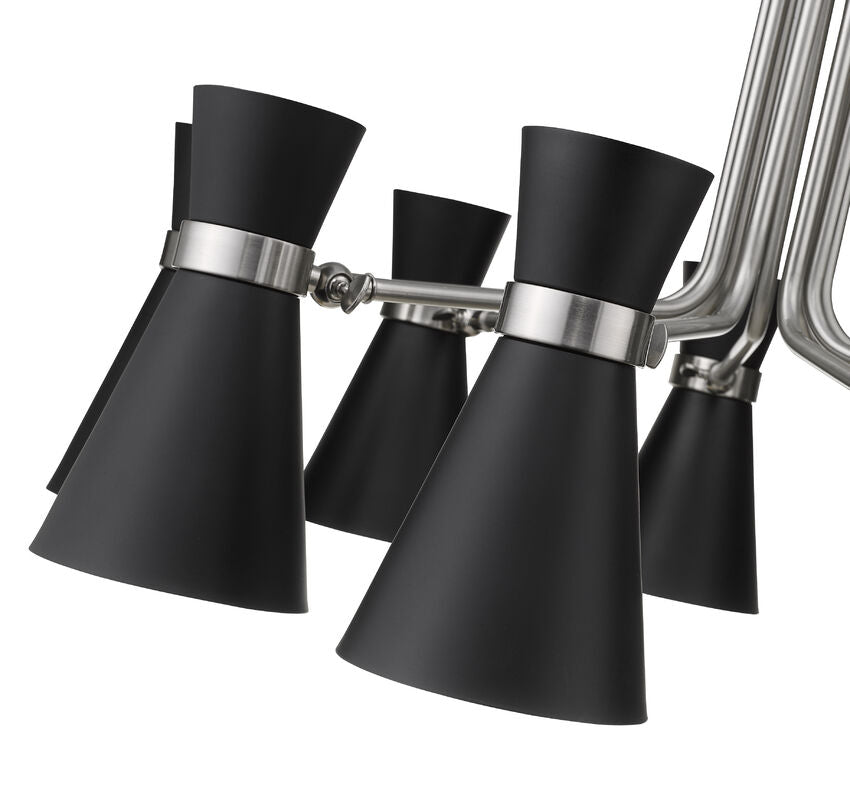 Soriano 9-Light Mid Century Cone Chandelier Pendant in Black + Silver